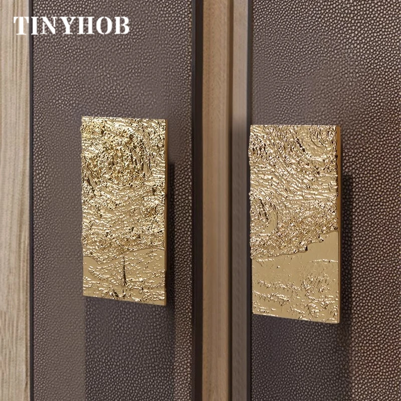 Starry Sky Flash / Solid Brass Gold Rectangular Relief Design Cabinet Handle and Knob Drawer Pulls Bedroom Wardrobe Hardware