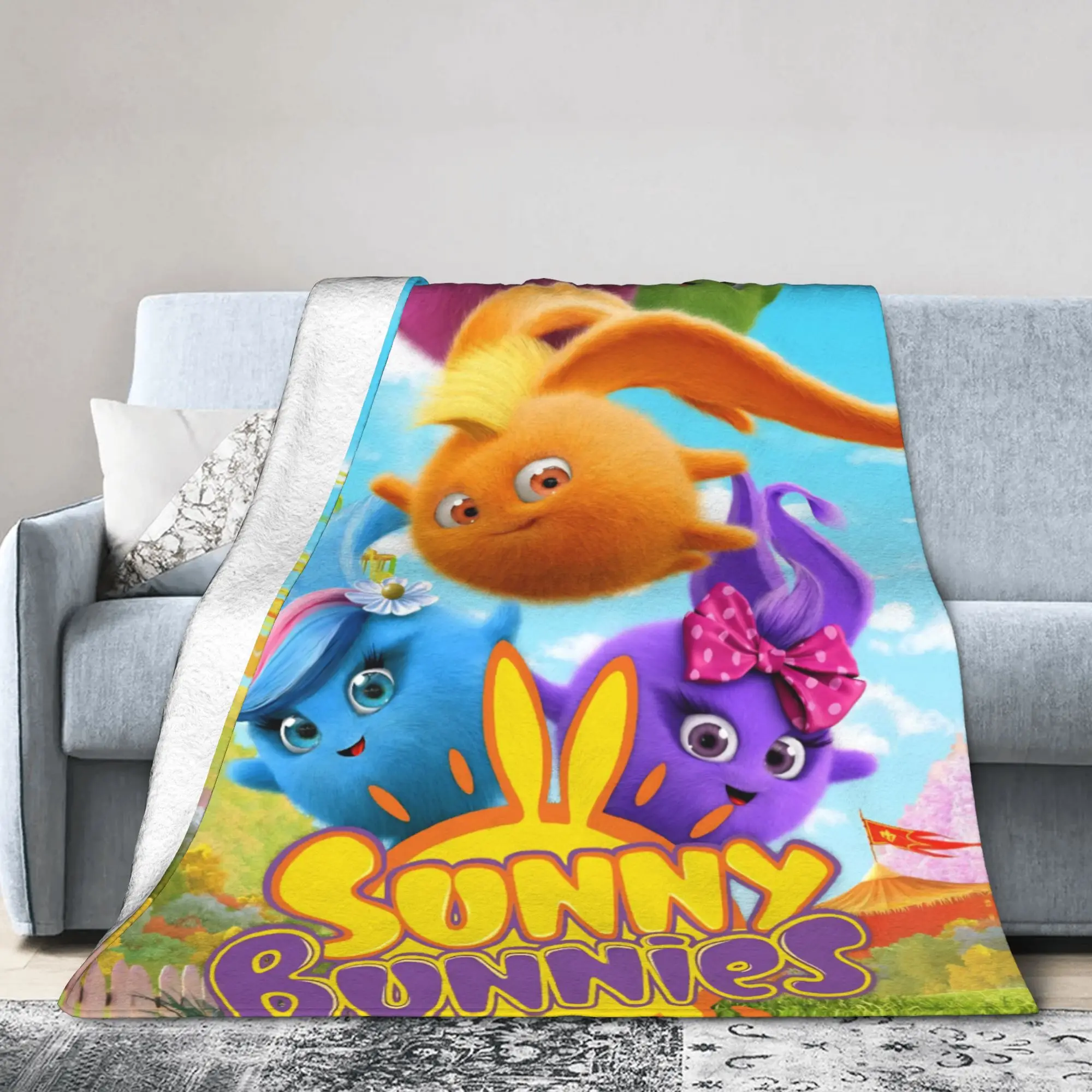 Sunny Bunnies five colourful balls Merch Blanket Soft Flannel  Throw Blankets Relax Bedding Throws