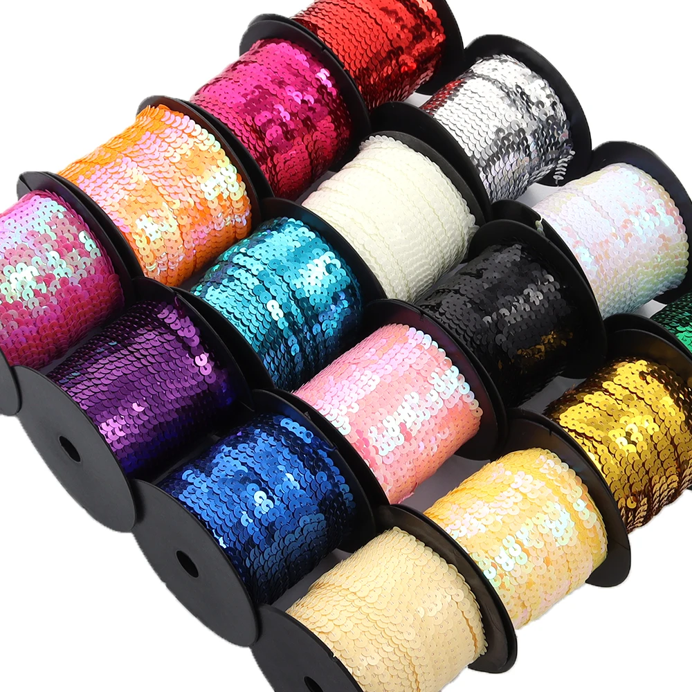 100Yards/Lot 6mm PVC Sequins Ribbon Round Paillette Strings In Roll Sewing On Trim For DIY Crafts Gift Handmade Clothing Accesso