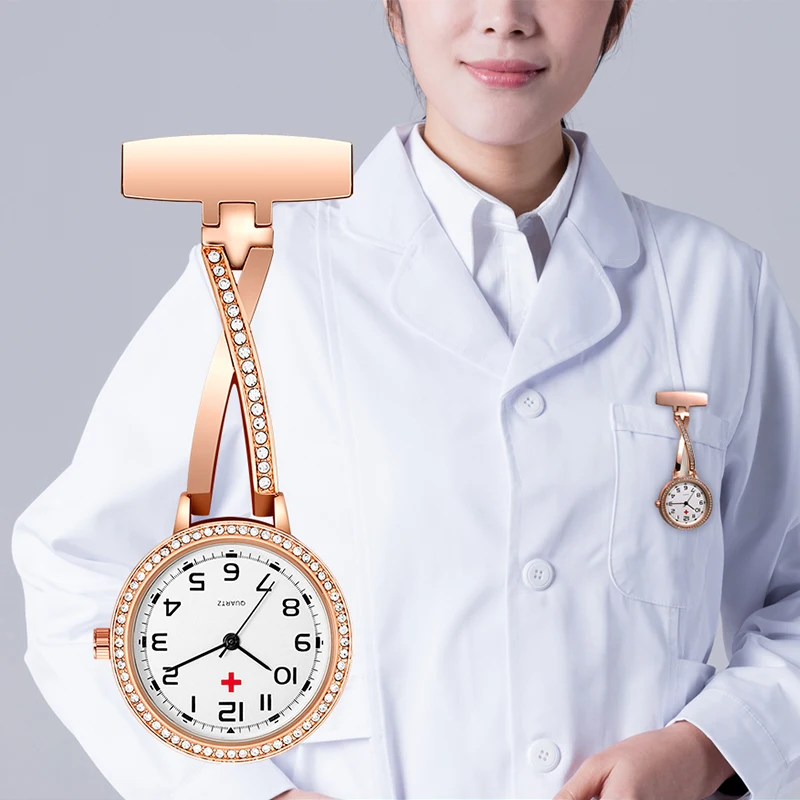 Jam tangan saku mewah untuk pria wanita berlian Orologio Pria Wanita Wanita Pria menggantung dokter menyusui klip bros jam cinta