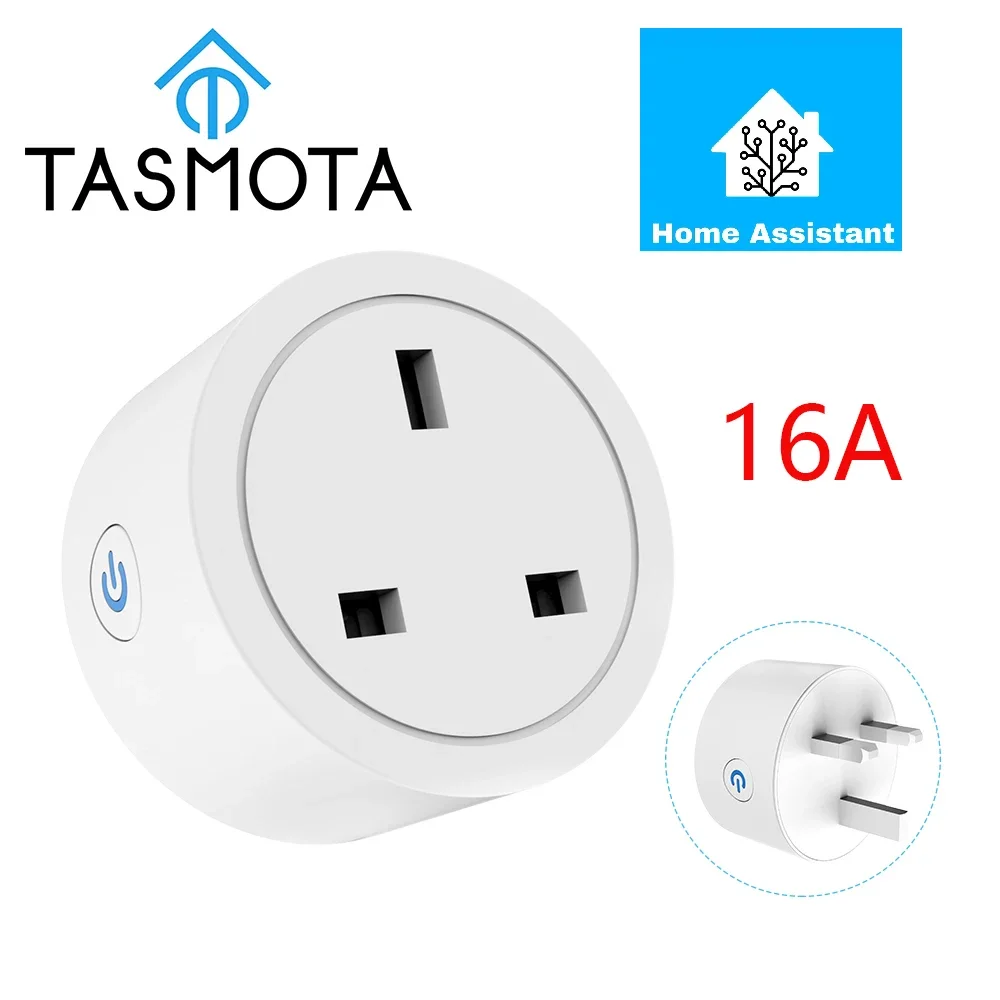 Pre Flashed TASMOTA UK Plug WIFI 16A Adapter Smart Socket Outlet with Power Monitor MQTT Works With Home Assistant ESP8285