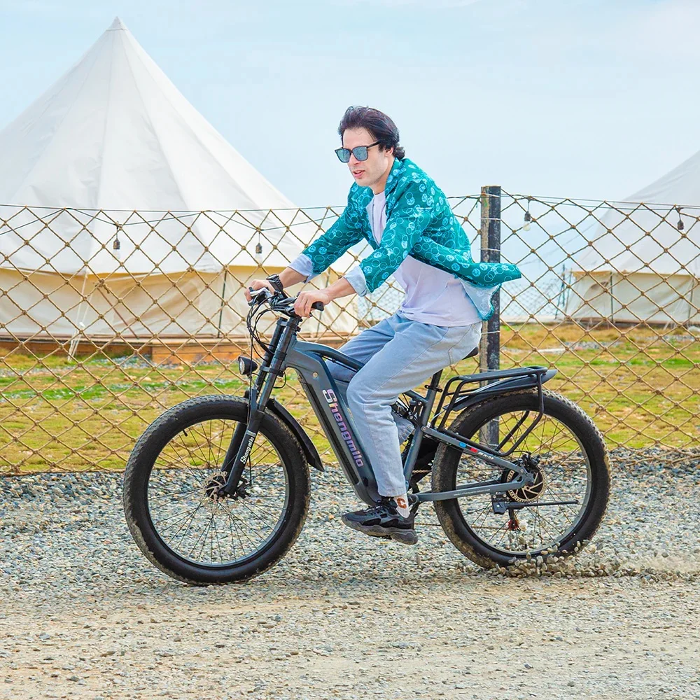 Shengmilo MX05 Vollfederung-E-Bike für Erwachsene, 500W Spitzenleistung, bürstenloser Motor, 48V 17,5Ah Samsung-Akku, 42km/h Höchstgeschwindigkeit, 26"×3,0" Fat-Tire E-Bike, 7-Gang-Schaltung,