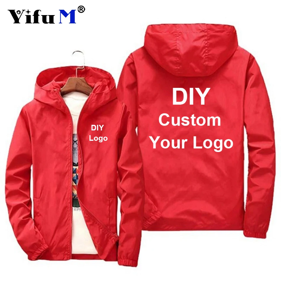 DIY Custom Logo Jacket Men Waterproof Autumn Windbreaker Casual Thin Men Jacket Outdoor Zipper Coat Sportswear Clothing 9XL