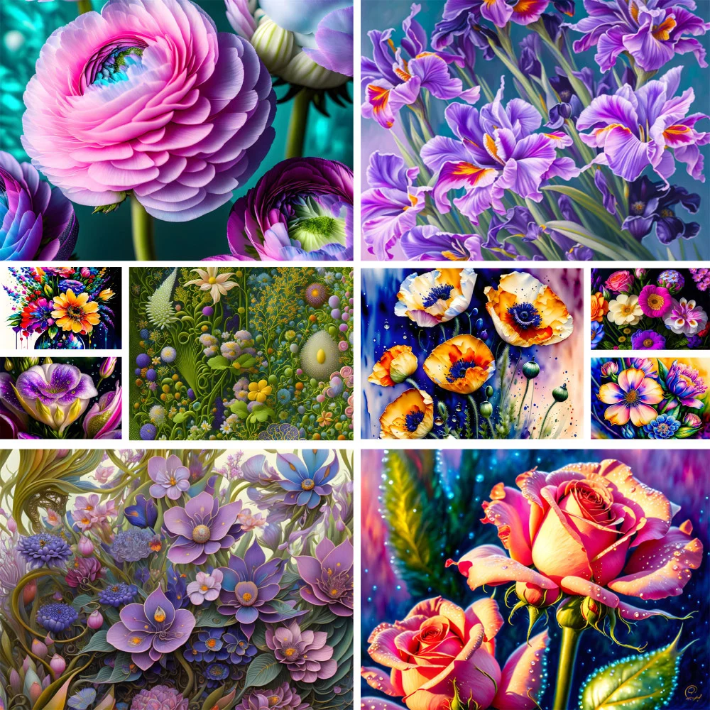 Flowers Poppy Rose Iris Paint By Numbers Set Acrylic Paints 40*50 Paiting By Numbers Loft Wall Picture For Children For Drawing