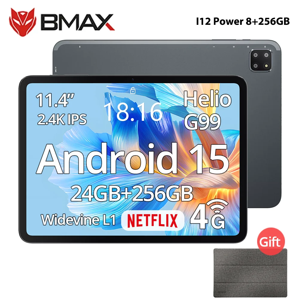 

BMAX I12 Power Android 15 Планшет 11,4 дюйма 90 Гц 2,4K IPS MediaTek Helio G99 ARM Mali-G57 MC2 8 ГБ + 16 ГБ Расширение 256 ГБ 4G LTE