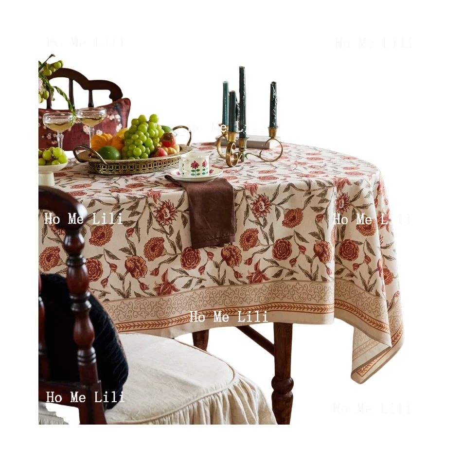 Elegant Tablecloth Block Print Floral Retro Waterproof Table Cover For Home Dinner Party Garden Outdoor