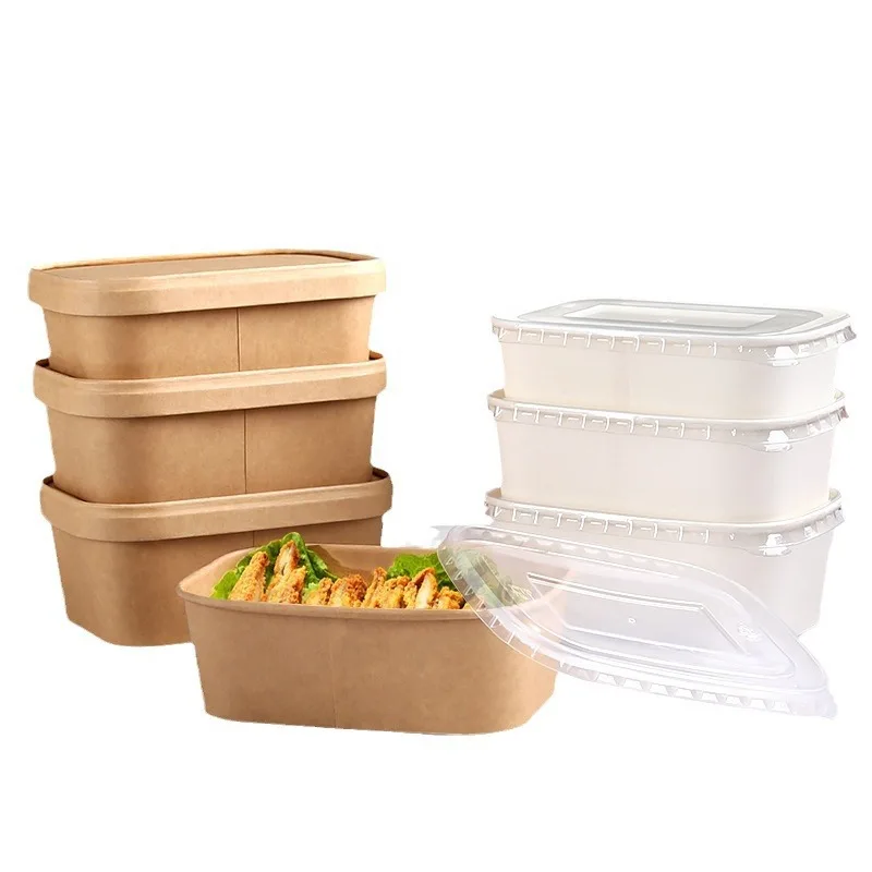 Customized. Disposable Paper Bowl Kraft Paper to-Go Box Picnic Box Takeaway Degradable Lunch Box Salad Bento Box Rectangular Bow