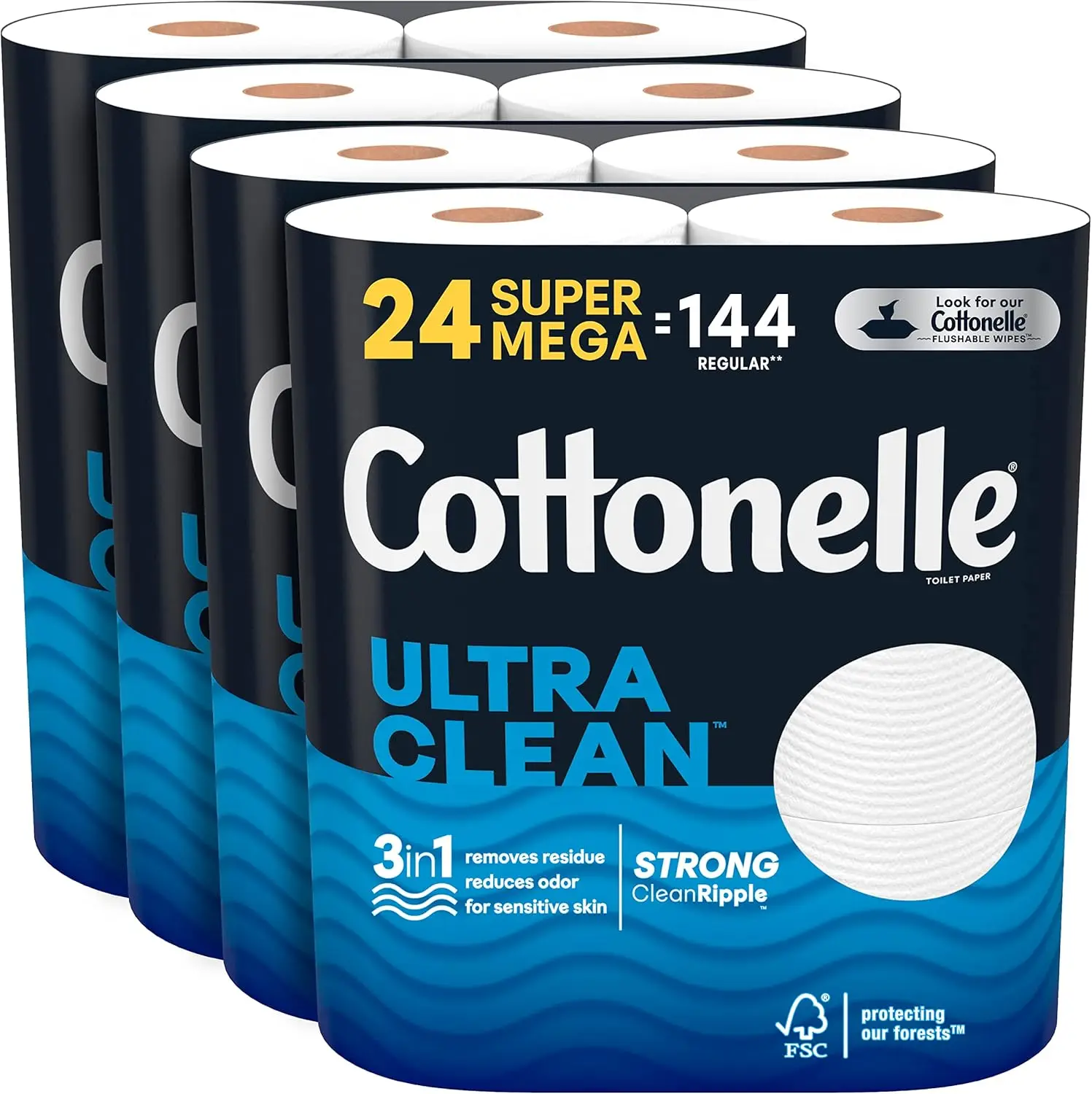 

Туалетная бумага Ultra Clean, 1 слой, прочная туалетная бумага, 24 рулона Super Mega (4 упаковки по 6 шт.