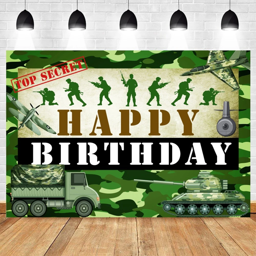 Army Soldier Camouflage Theme Background for Photographs Boys Happy Birthday Party Decoration Photography Backdrop Photo Props