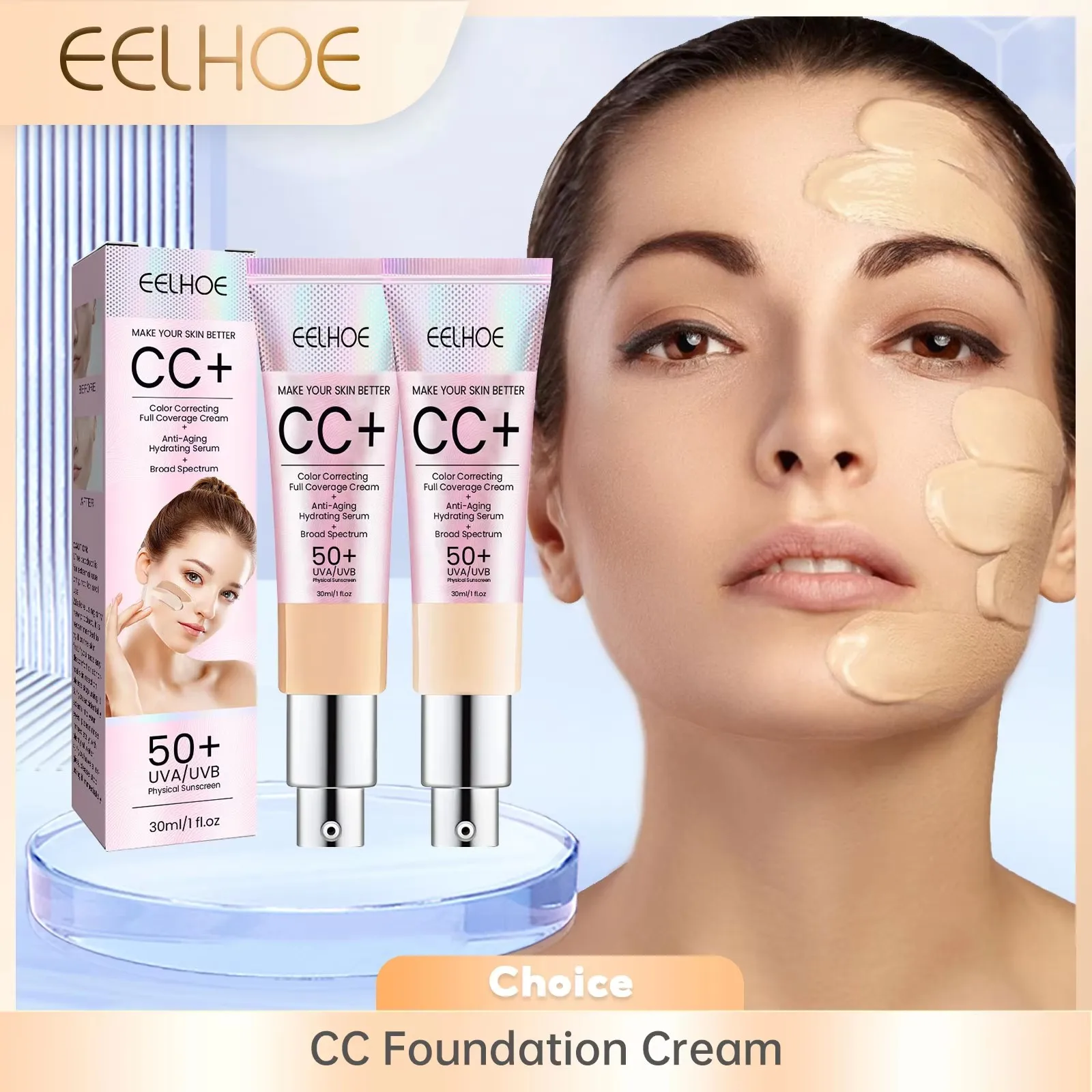 

CC Foundation Cream Natural Moisturizing Waterproof Brightening Foundation Concealer Coverage Blemish Oil-control Lasting Makeup