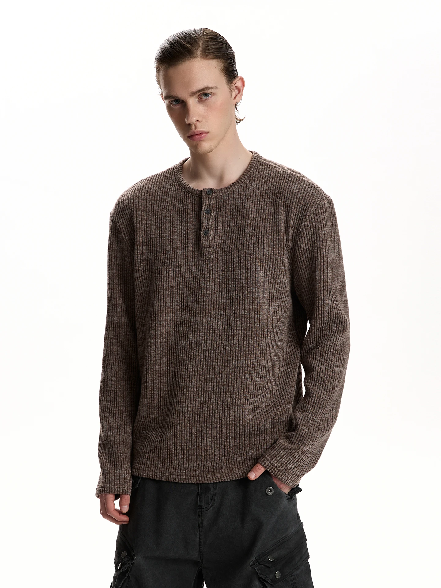 

Футболка Cleanfit American Style с длинным рукавом и воротником Хенли, базовый слой, повседневный топ из мягкого полиэстера, трикотажная уличная одежда для молодежи