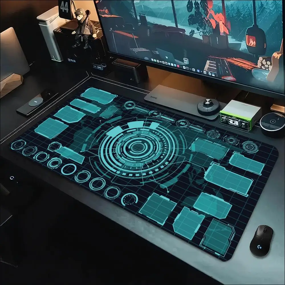 Cyber Tech Console Interface Print Extended Mouse Pad Non Slip Rubber Desk Mat For Gaming Laptop Keyboard And Office Workstation