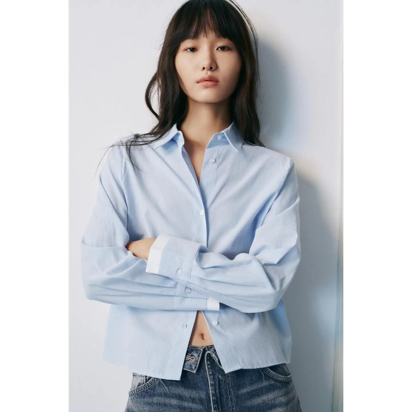 

Рубашка женская с длинным рукавом и воротником, с декоративным узлом и разрезом сзади, дышащая, приятная к телу, для ранней осени