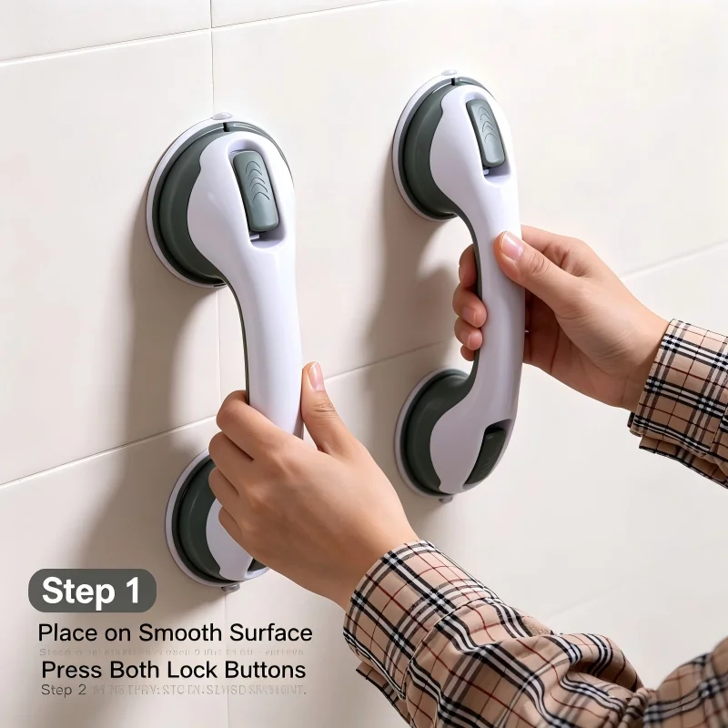No‑Drill Suction Mount Safety Grab Bar Non‑Slip Auxiliary Support Handle Heavy‑Duty Bathroom Balance Assist Hand Rail For Shower