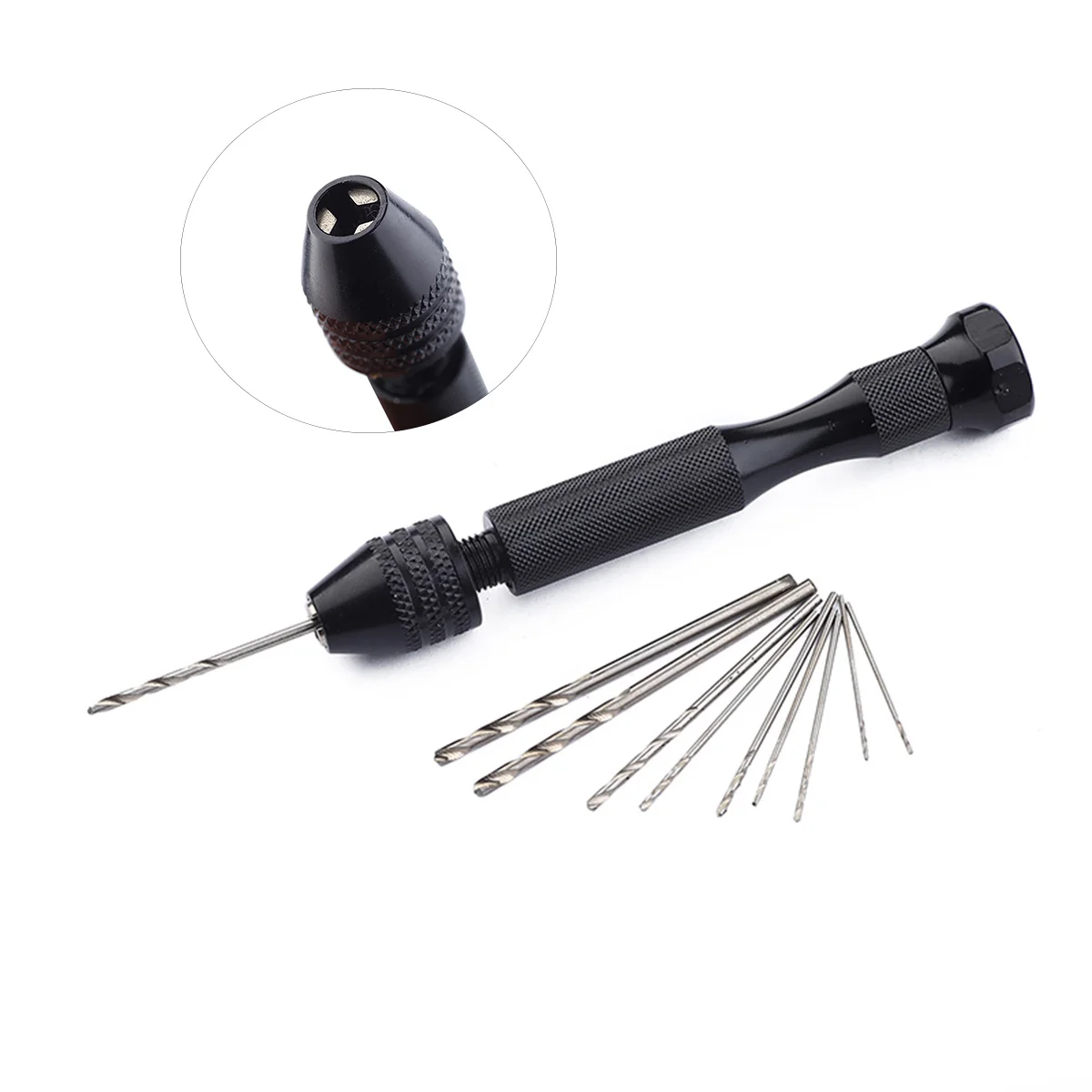 Black Precision Pin Vise Hand Drill with Drill Bits Set of 11 Pieces Rotary Tools for Models and Hobby