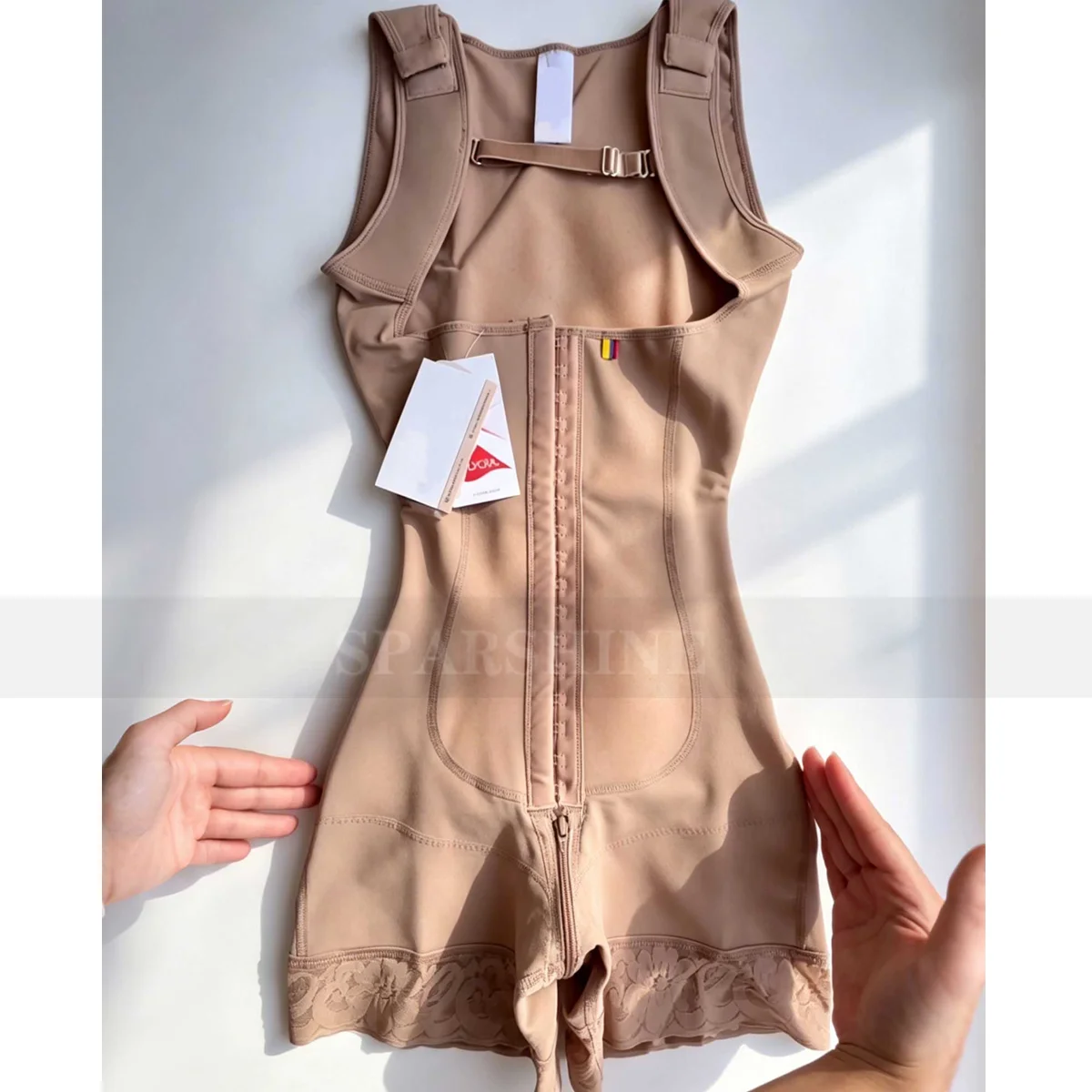 Women's Open Chest Elastic Sleeveless Jumpsuits Adjustable Shoulder Strap Mid Length Shapewear Postsurgical Seamless BBL Fajas