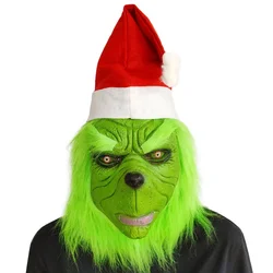 Green Haired Monster Mask Green Fur Monster Cosplay Masque Halloween Mask Anime Latex Headgear Glove Green Grinch Masks