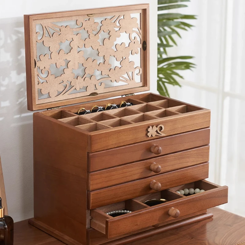 متعدد الطبقات صندوق تخزين المجوهرات الرجعية حلية صندوق تخزين قلادة خشبية أقراط المنظم الحاويات المرأة حلقة سوار #6