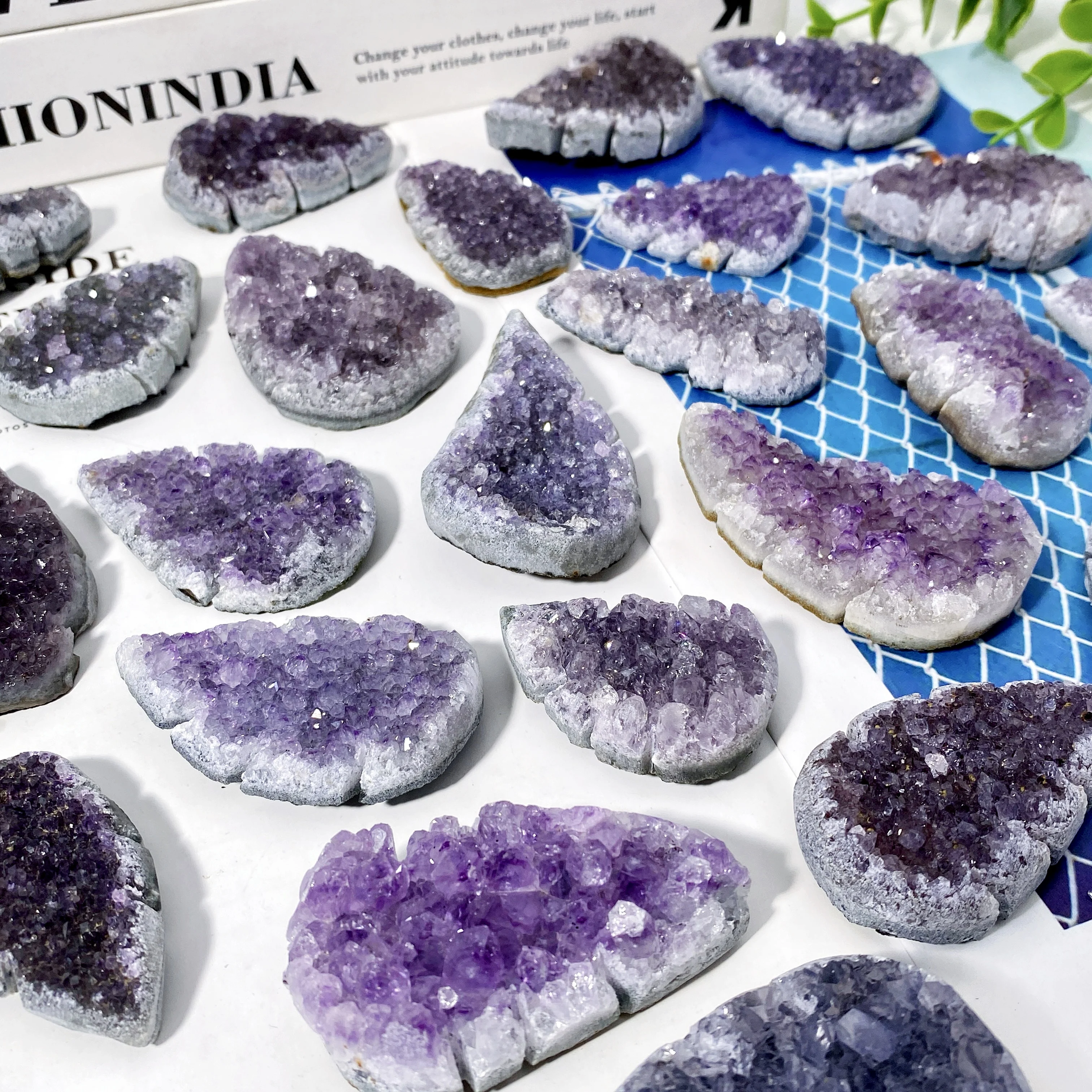 عشوائي 1 قطعة عالية الجودة جمشت العنقودية ورقة الديكور الكريستال الطبيعي الحجر الخام ، هدية عيد ميلاد ، المشهد الديكور.