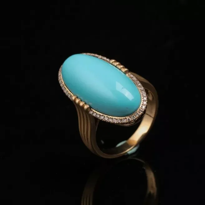 Fashion Rings for Women 18K Gold Color Rings Exquisite Vintage Blue Turquoise Jewelry Wedding Engagement Party Ring Gift