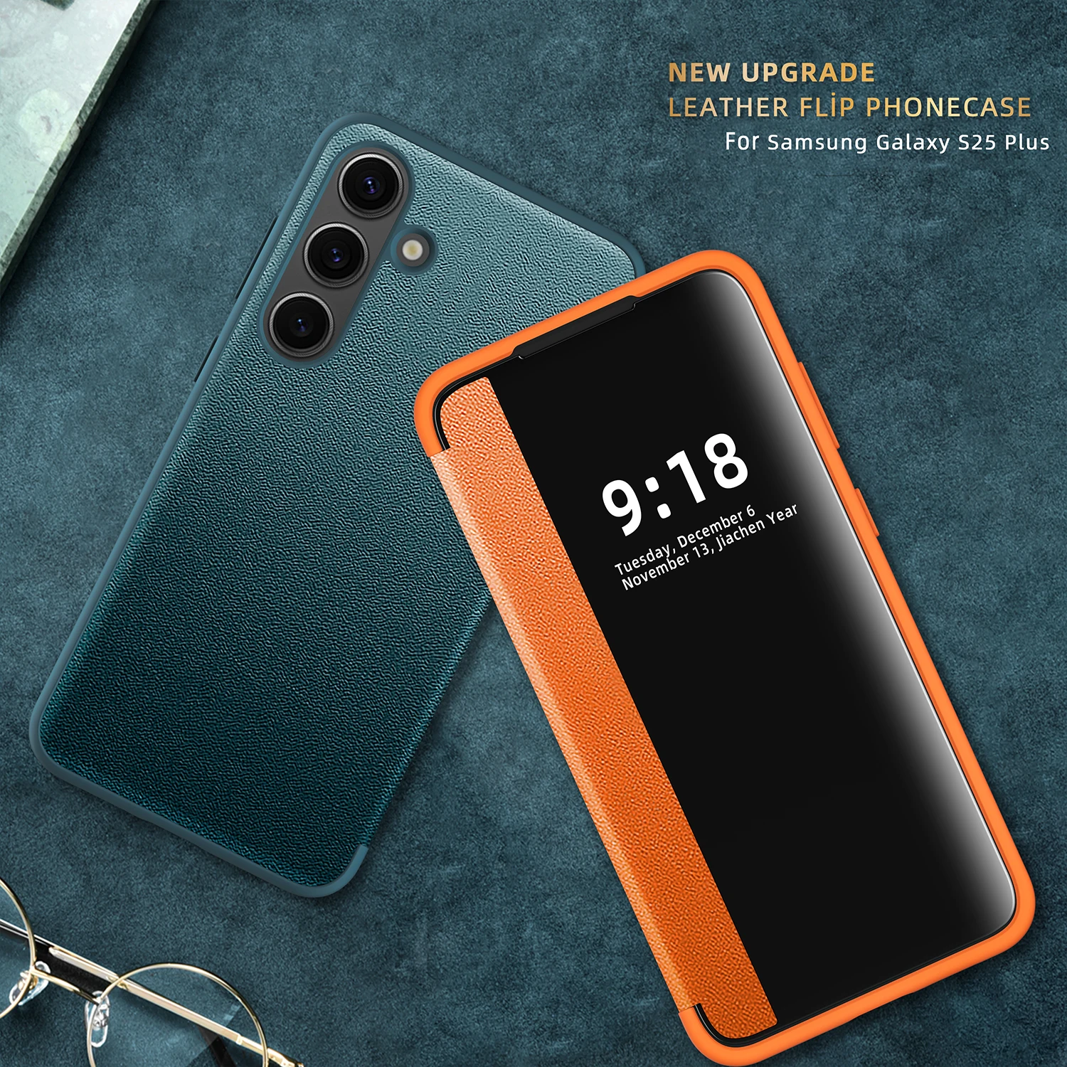 

Luxury Skin Leather Flip Protection Case For Samsung Galaxy S24 S23 S22 S21 Ultra Plus FE Smart View Window Shockproof Cover