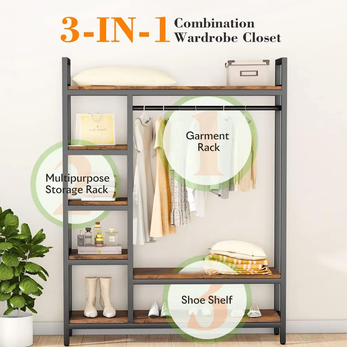 Heavy Duty Clothes Rack com Prateleiras, Armário Independente, Armário de Metal, Organizador para Homens e Mulheres, Rack de Roupas