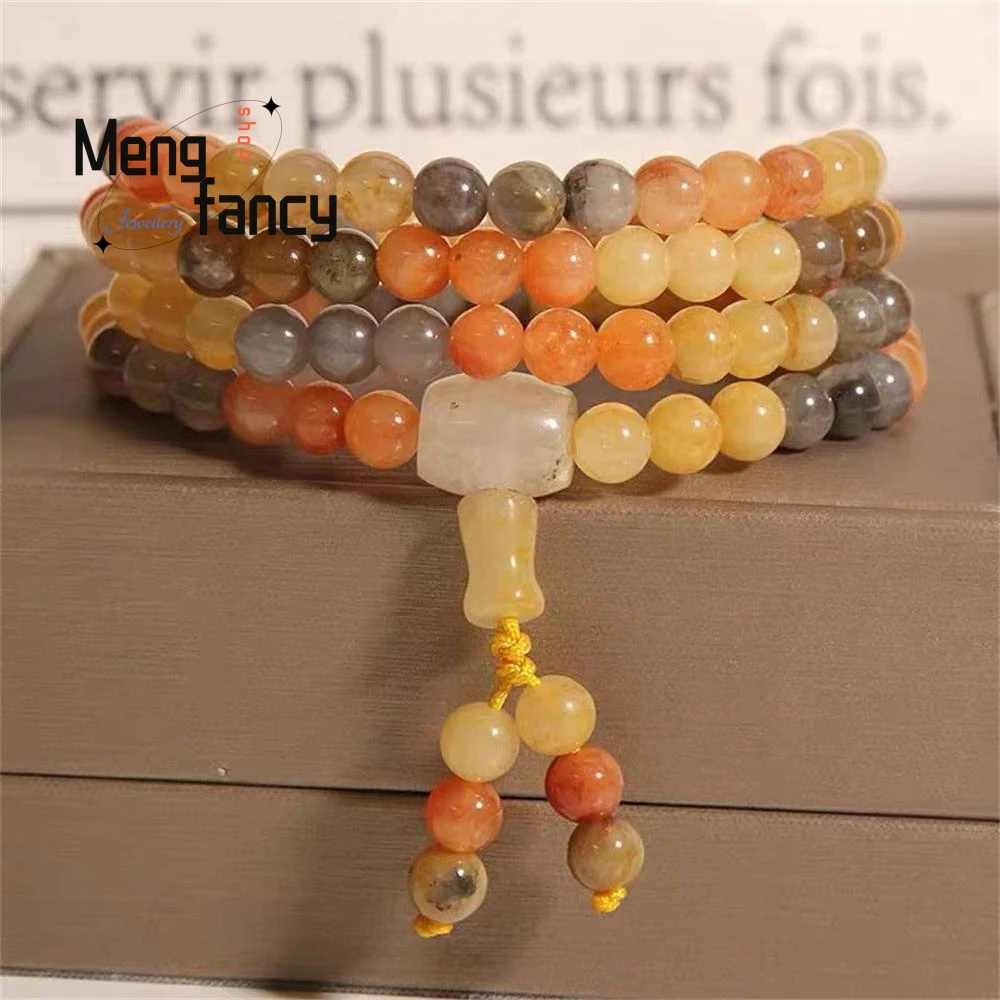 Natural Xinjiang Gold Silk Jade 108pcs Buddha Beads Bracelet Wrap Around Four Circles Exquisite High-grade Fashion Fine Jewelry