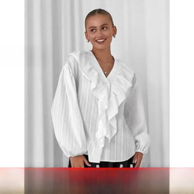 

French Pure Cotton V-ne irt Women's Commute Sle Long Sve oulder Paded Regular Thin Color Not Easy to De...