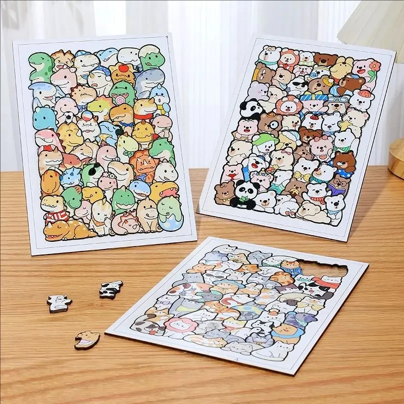 Montessori Wooden Education Animal Puzzle for Children Cat Stacking Games Building Block Brain Puzzle Jigsaw Decoration Painting