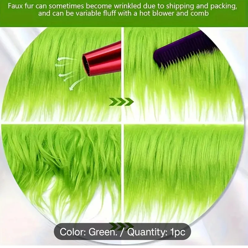 Green Fur Fabric Faux Fur Ribbon Fuzzy Craft Shaggy Plush Materia For DIY Gnome Dolls Dwarf Cosplay Costume Rug Sewing Decor