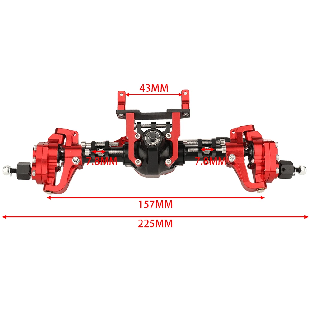 AX90060 90046 90047 أحمر/أسود/فضي 1/10 محور البوابة مع ترس لأجزاء متسابق الصخور الزاحفة المعدنية المرتفعة المحورية SCX10 II RC