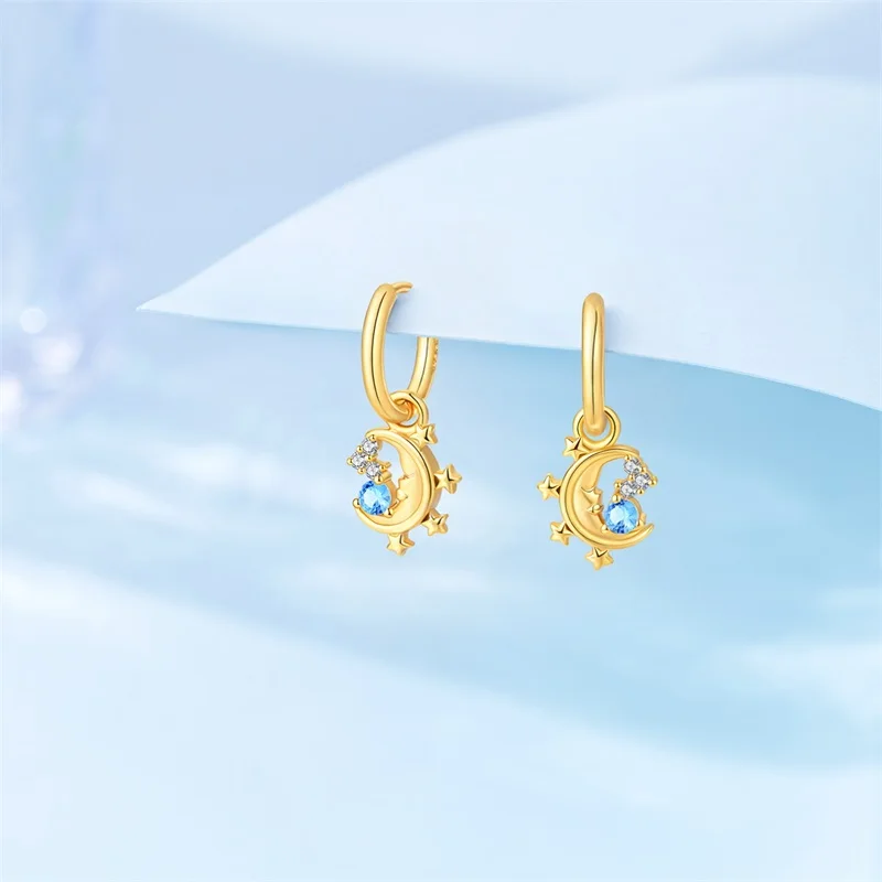 

925 Sterling Silver Starry Moon God Earrings Sparkling CZ Zircon Earrings For Women Fine Birthday Anniversary Jewelry Gifts