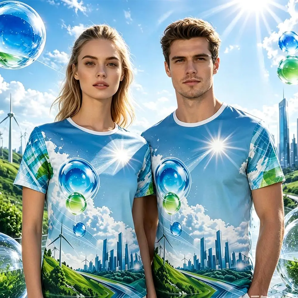 Frutiger Aero Aesthetic 3D All Over Print T-shirt City Landscape Bubble Graphic Tee Unisex Y2K Retro Futuristic Streetwear Tops