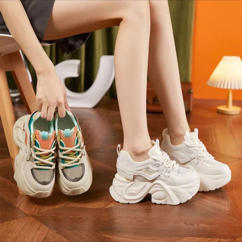

Lace Up Women's Sneakers Shoes Whit High on Platform Ladies Footwear Designer Luxury Offers Deals Cotton 2025 New Offer Stylish