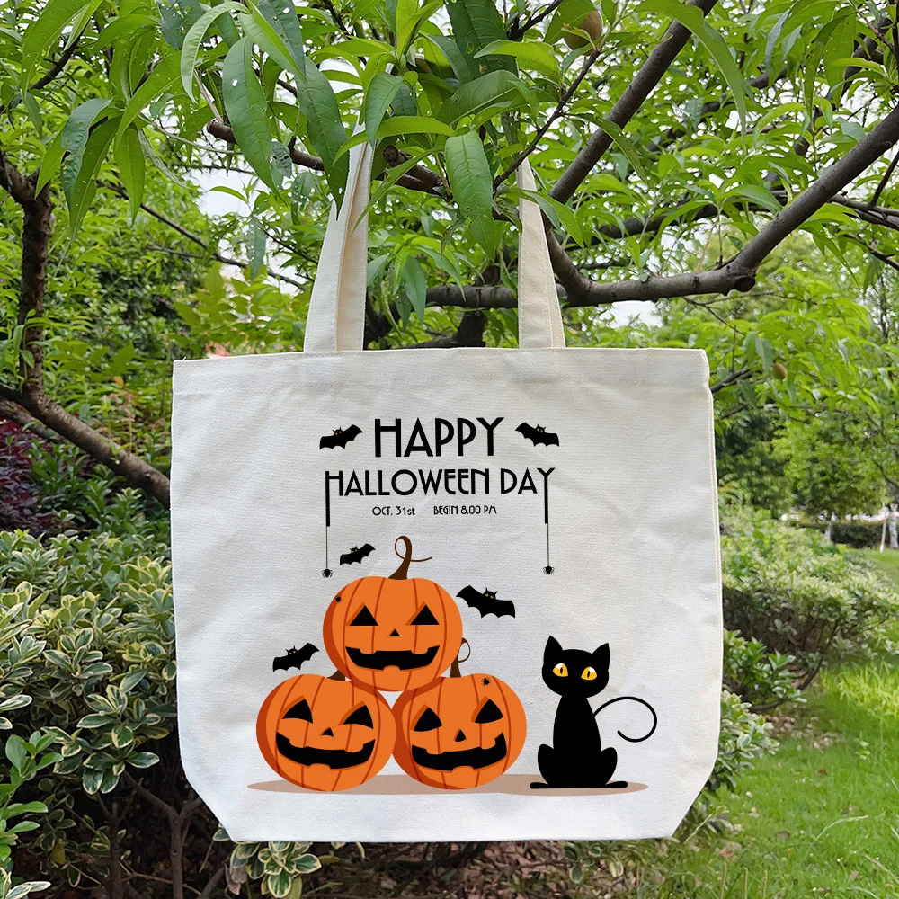 Halloween Large Capacity Tote Bag Lightweight Casual Shoulder Bag for Women Pumpkin Ghost Bat Canvas Shopper Bag Handbag