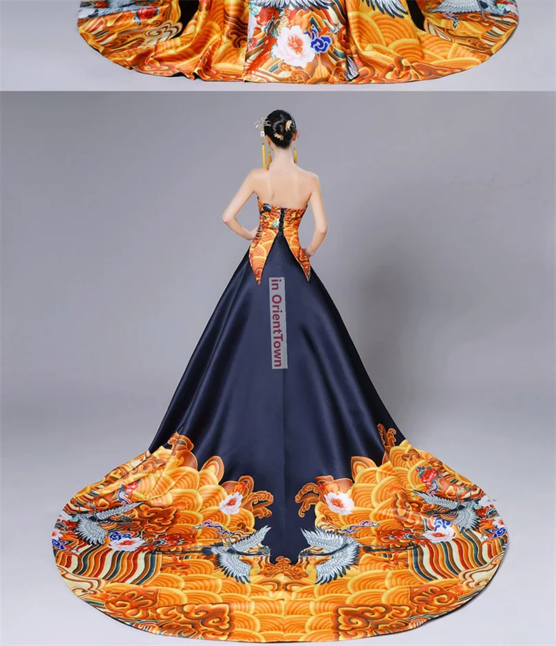 Costume chinois noir jaune, robe de spectacle commerciale de musique traditionnelle, spectacle de défilé Cheongsam, tenue de réunion annuelle TP053