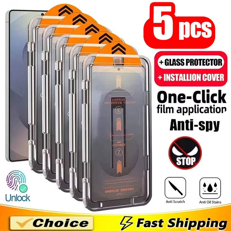 

5Pcs Privacy Easy Installation Glass Screen Protector For Samsung S26 S25 S24 Ultra S21 S22 S23 S24 S25 Plus S26 Edge S24+ Film