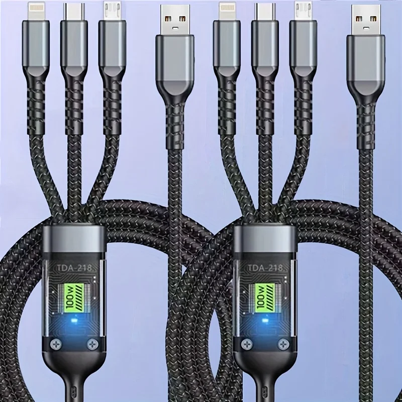 3-in-1 Durable Fast Charging Cable, Universal for iPhone, USB-C & Micro USB Devices, Compatible with Samsung, Xiaomi & More