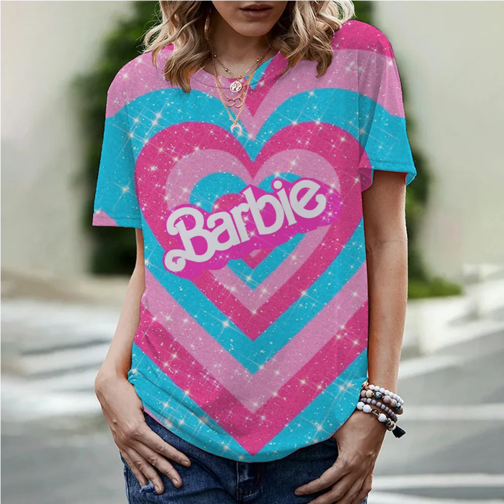 

5 Styles Fashion Ladies Barbie Short Sleeve Kawaii Cartoon All-Match Round Neck T-Shirt Anime Girls Breathable Tees Tops Gifts ﻿