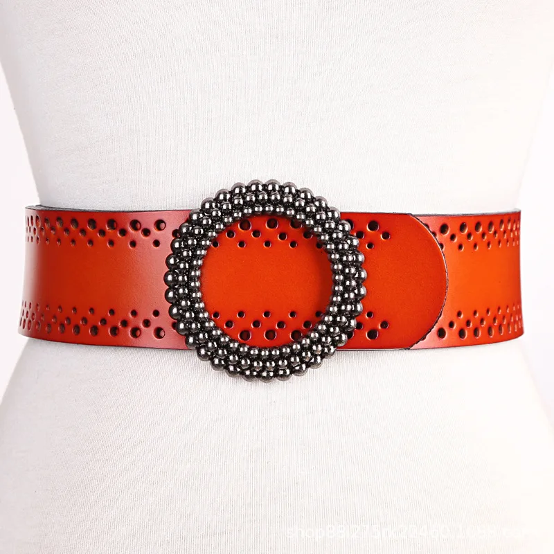 

2023 New Women's Vintage Carved Ancient Silver Buckle Western Style Dermal width Belt Versatile Fashion Belt Belts for Women