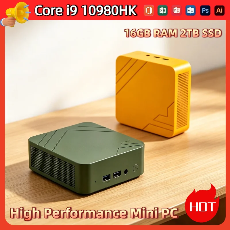 Mini PC Core i9-10980HK 16GB RAM 2TB NVMe SSD Triple 4K Display Desktop WiFi6 High Performance Office Home Small Computer Pro