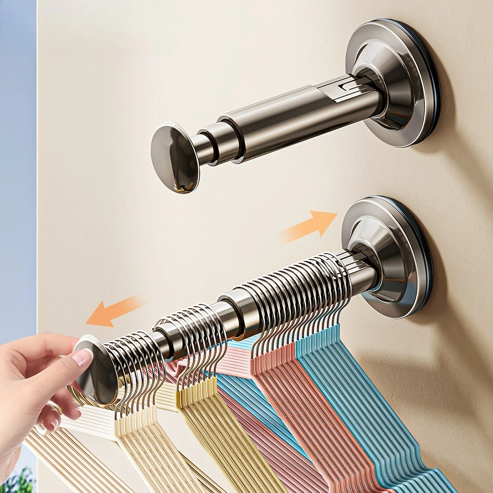 1/2pcs Hanger Storage Rack - No Drill Suction Cup Installation, Retractable & Adjustable for Home & Office, Durable Space-Saver