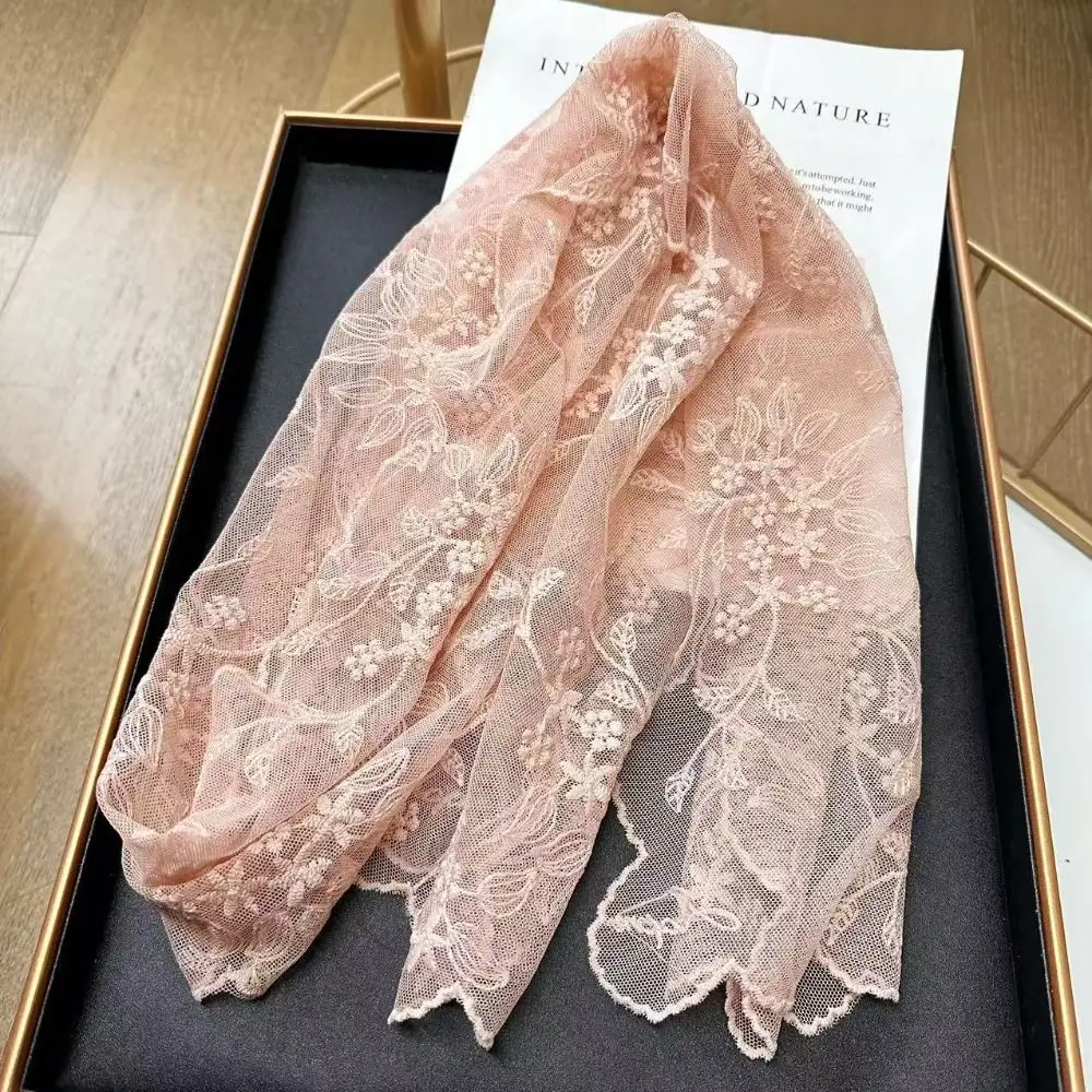 

Elegant Embroidered Flower Lace Scarf Breathable Mesh Long Sunscreen Shawl Lightweight Silk Scarf Summer