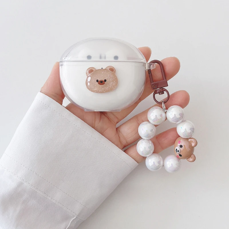Dla OPPO Enco Air 2 /play/2Pro/R/X2 Case słodki miś/Cartoon zwierząt pokrywa silikonowe przezroczyste osłona na słuchawki z pęku kluczy