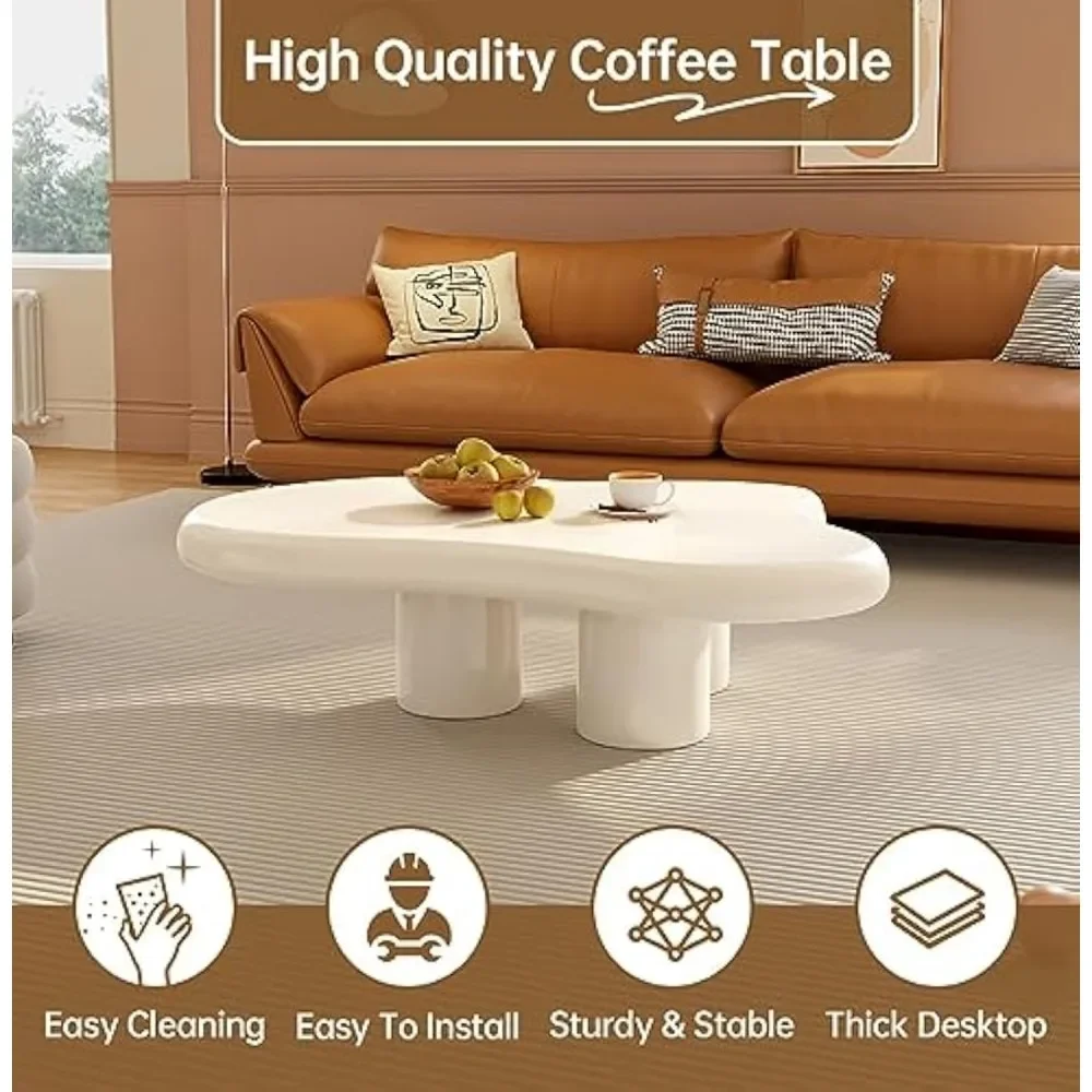 Cloud Coffee Table,Unique Wavy Design, Irregular Shape Living Room Coffee Table, Modern Aesthetic Cute Funky Indoor Center Table