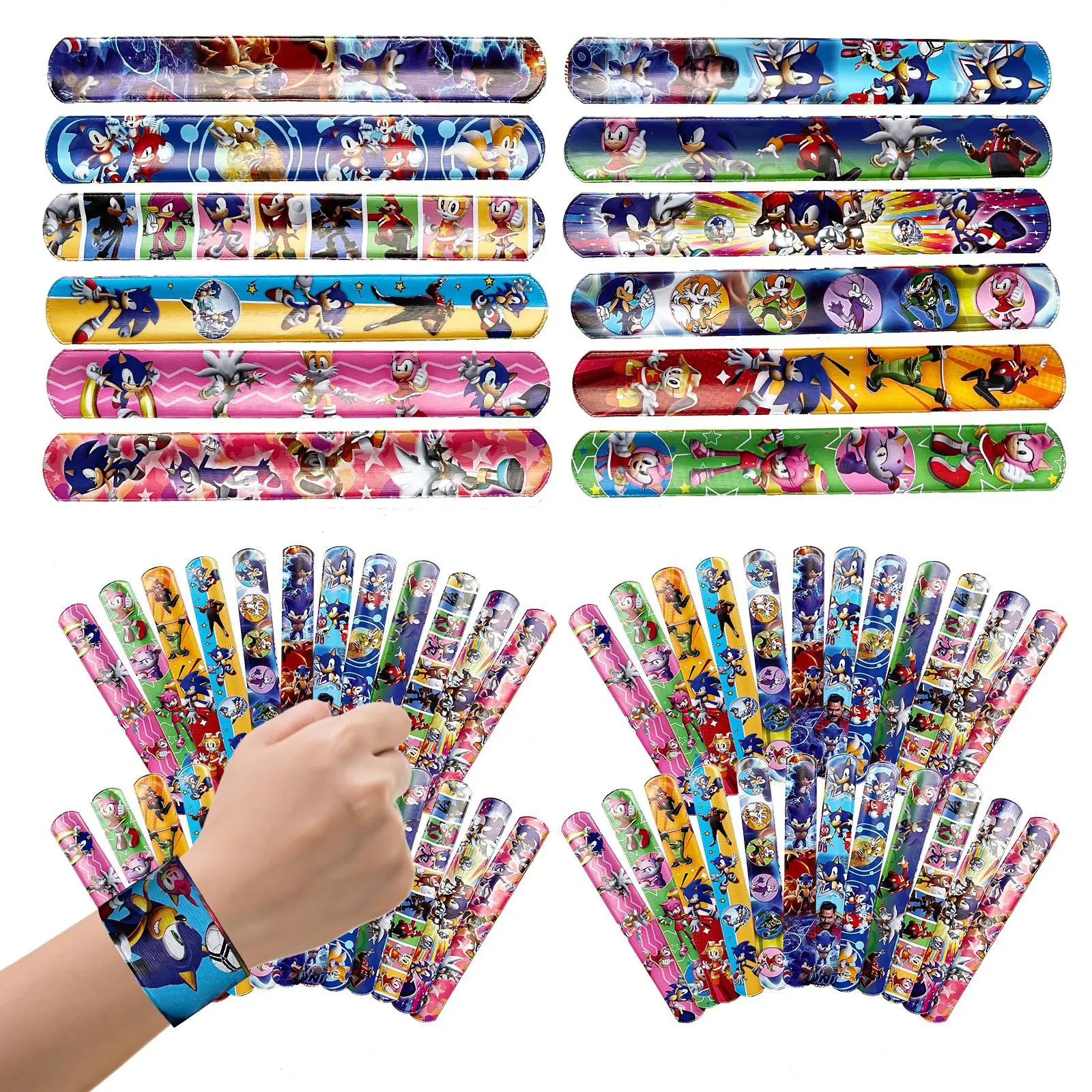12 Figuras de Acción de Sonic de Dibujos Animados, Pulseras de Juguete de Sonic, Pulseras de Erizo, Regalos para Niños