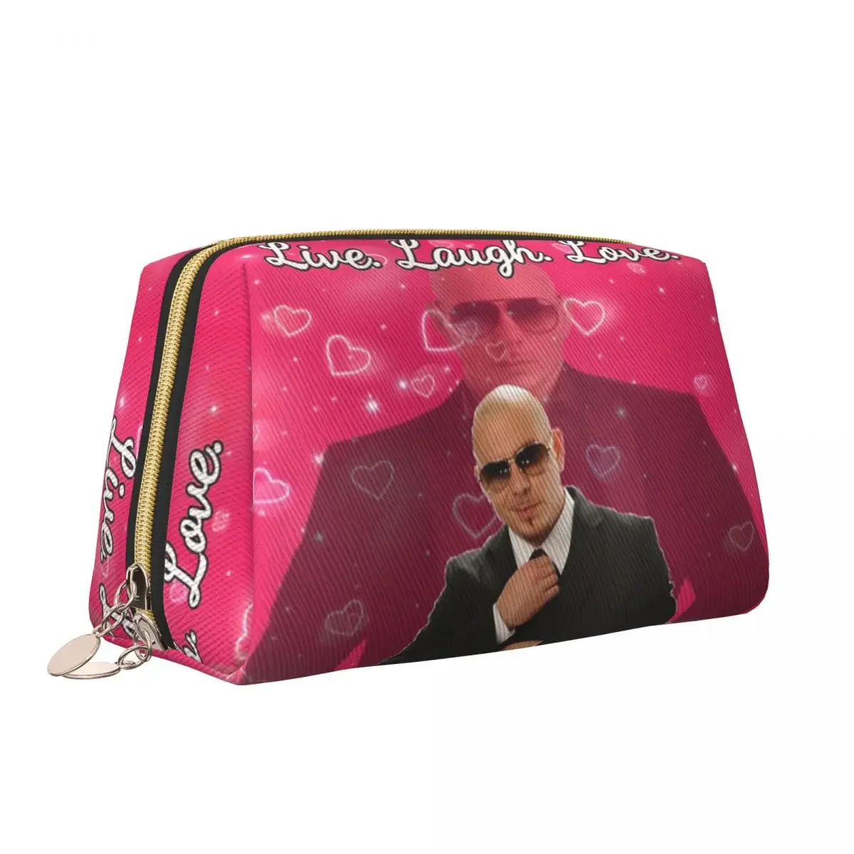 Mr. World Rapper Pitbull Says Cosmetic Bag Women To Live Laugh Love Makeup Toiletry Organizer Lady Beauty Storage Dopp Kit