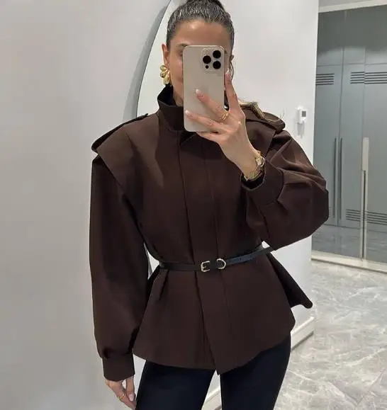 

Aut Autumn Stand up Collar Slim Fit Short Windbreaker Jacked New Irregular Design