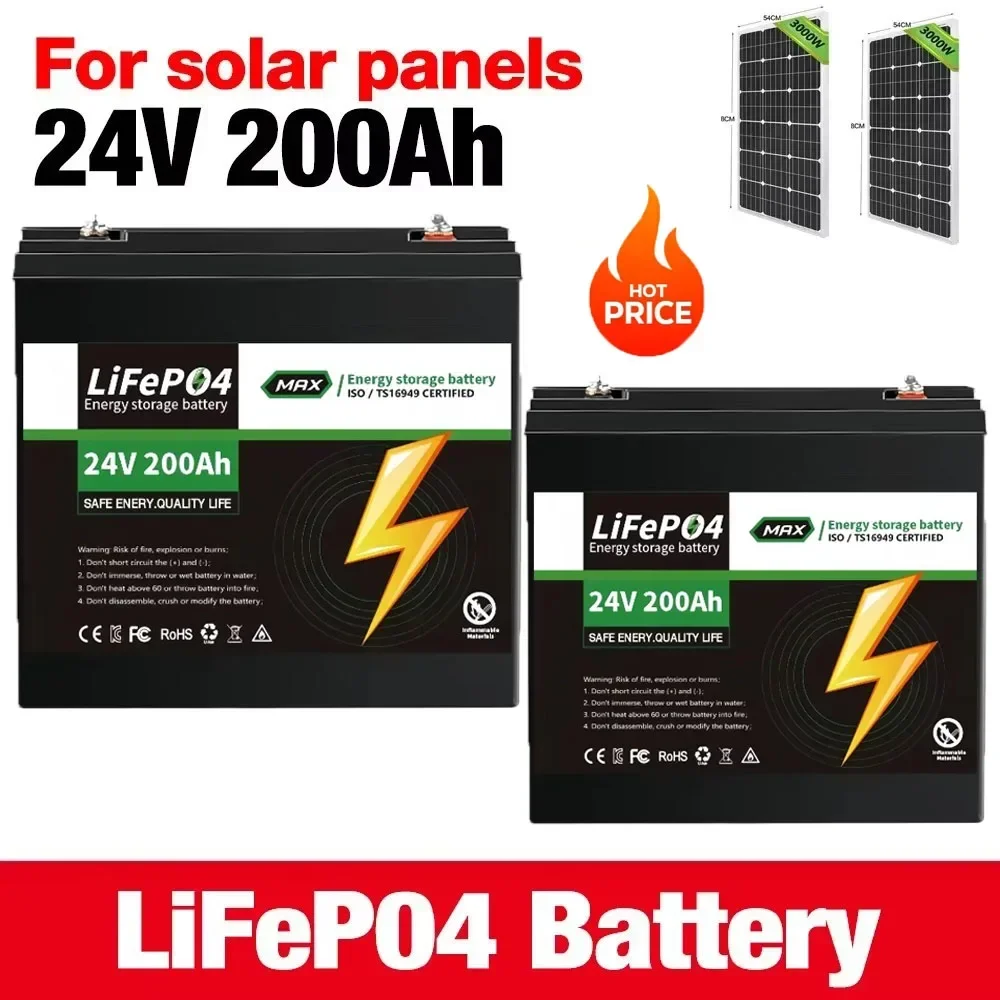 

2025 Upgraded LiFePO4 Lithium Battery 24V 200Ah Portable Rechargeable Battery Built-in 5V 2.1A Power Display Port Charging⚡