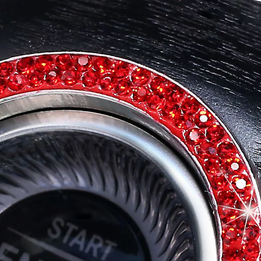 

2Pcs Car Engine Start Stop Button Rhinestone Ring Decoration Crystal Bling Sticker Luxury Ignition Accessories Red